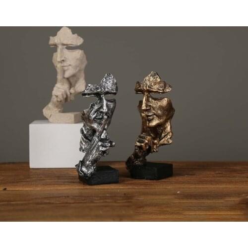17cm Mini Nordic Resin Silence Is Golden Mask Statue Desktop Ornaments Statuettes Sculpture Craft For Office Vintage Home Decor