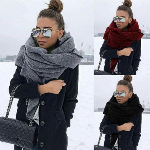 200cm Autumn Winter Women Solid Color Fleece Scarf Warm Shawl Outdoor Neck Wrap