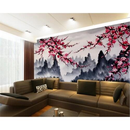 Beibehang Custom Wallpaper Retro Plum Blossom Oil Painting Living Room Bedroom TV Background Wall 3d wallpaper papel de parede