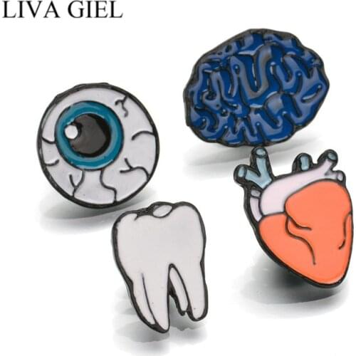 4 Piece/Set Color Drops Human Body Brooches Brain Eyes Tooth Brooch Lapel Pins Badge For Women Korean Style New Alloy Jewelry