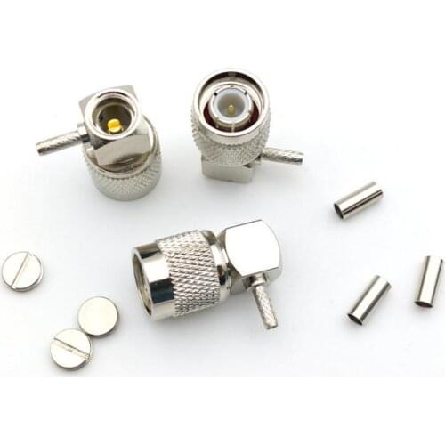 50pcs BRASS TNC Male Crimp Right Angle Plug connector for coaxial cable RG316 RG174 LMR100Cable