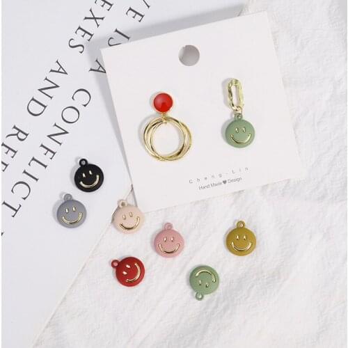 50pcs/lot color Rubber paint geometry cartoon Smiley face shape alloy floating locekt charms diy jewelry earring accessory