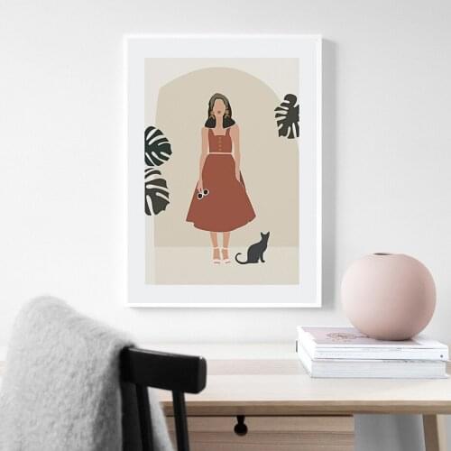 Abstract Fashion Vintage Girl Minimalist Wall Art Canvas Painting Nordic Posters And Prints Wall Pictures For Living Room Decor