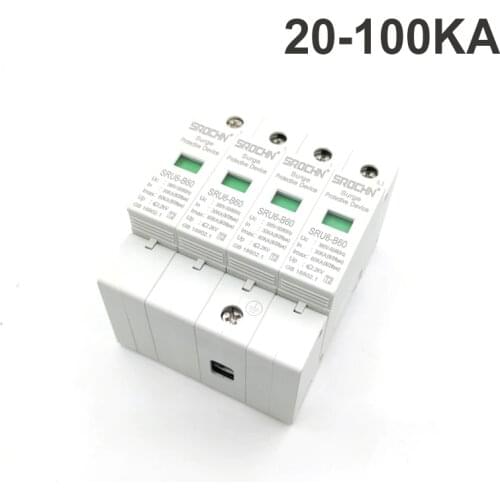 AC SPD 1P 2P 3P 4P 20-100 KA 220V 385V House Lightning Surge Protector Protective Low-voltage Arrester Device OEM Factory