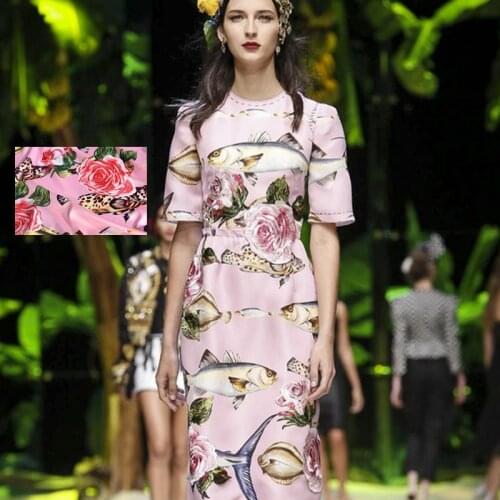 2017 new fashion hot sale Rose fish pink emulation silk satin fabric for dress tissu au meter bright cloth DIY wholesale