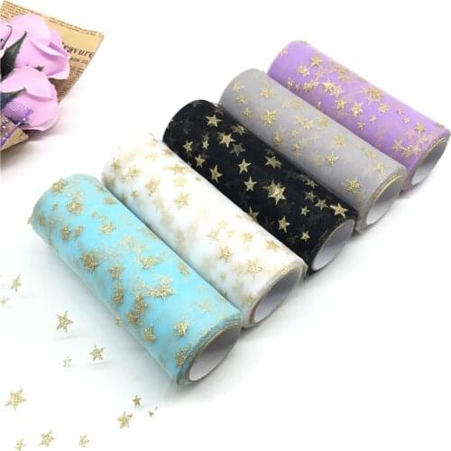 Gold Star Glitter Tulle 10Yards 15cm Wide Mesh Roll Spool Tutu Soft Squines Tulle Baby Shower DIY Wedding Birthday Party Deco