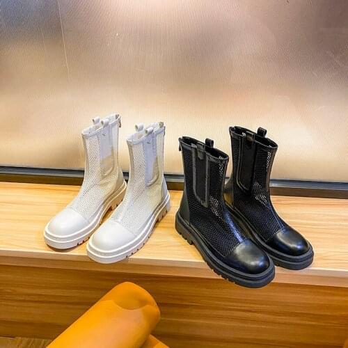 Round head square heel thick bottom fashion boots hollow mesh spring and autumn single boots female casual shoes 35-43 yards