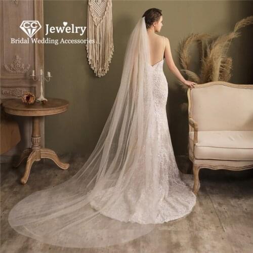 CC Women Veils Wedding Hair Accessories for Bridal Engagement Jewelry One Layer Exquisite Long Chapel Veil Shining Charms V825