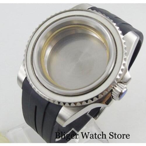 Stainless Steel Men Watch Case with Watch Rubber Strap Flat Sapphire Crystal for NH35 NH35A NH36 NH36A