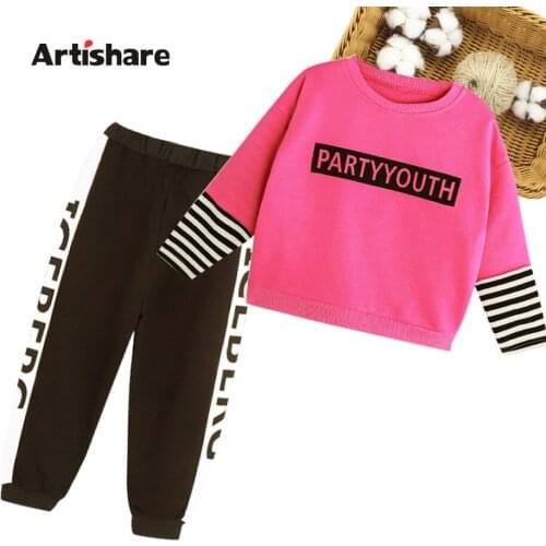 Kids Clothes Girls Patchowrk Tshirt + Pants Girl Clothes Spring Autumn Girls Tracksuit Casual Style Childrens Costume