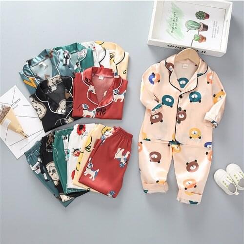 Childrens pajamas Korean fashion cartoon home clothes long sleeve lapel single-breasted pajamas set