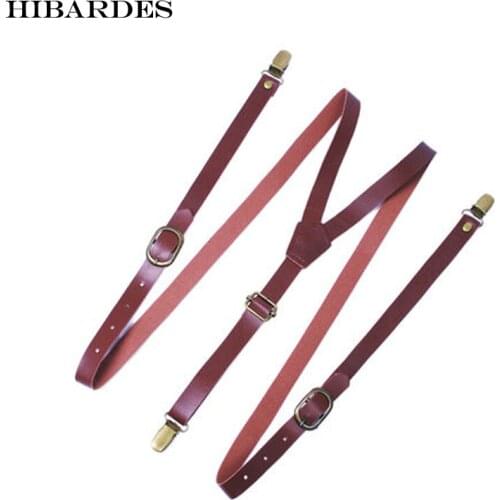 Womens Suspenders Retro bronze 3 buckle 1.3cm wide Synthetic Leathe ladies Pants Suspenders Woman Straps gift