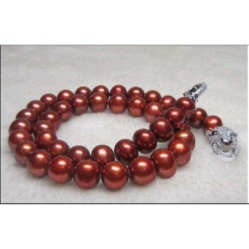 Elegant 9-10mm south sea round wine red pearl necklace 18inch 925s KKK