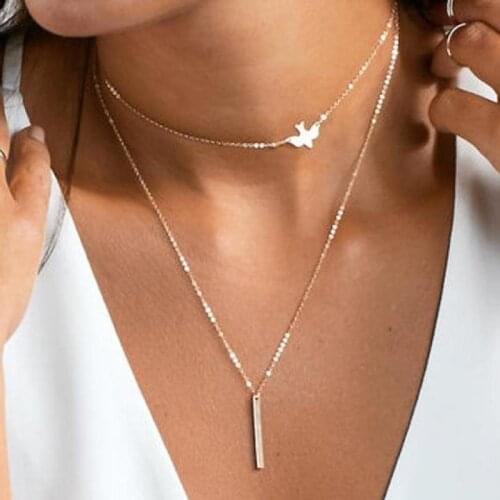 Hot Layering Choker Necklace Delicate Gold Bird Necklace For Women Initial Pendant Vertical Bar Necklace Boho Jewelry Collier