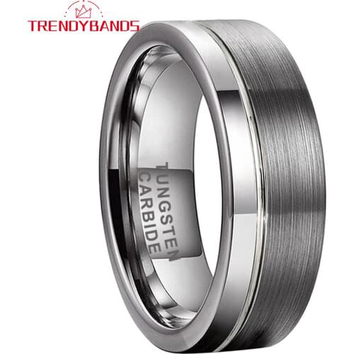 8MM Mens Tungsten Carbide Engagement Rings Womens Wedding Band Pipe Cut Brushed Finish Comfort Fit