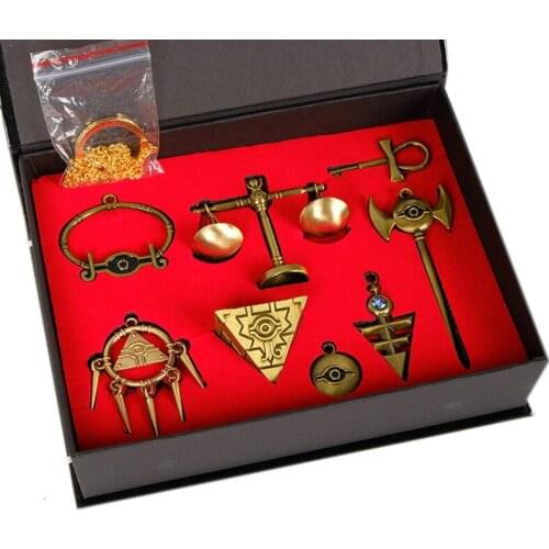 Yu Gi Oh Seven Artifact Necklace Pendant Keychain Set Suit Millenium Puzzle Scale Wheel Wisdom Cosplay Prop Accessory Gift
