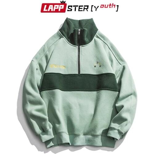 LAPPSTER-Youth Harajuku Patchwork Turtleneck Hoodies 2021 Pullover Mens Color Block Korean Fleece Sweatshirts Streetwear Clothes