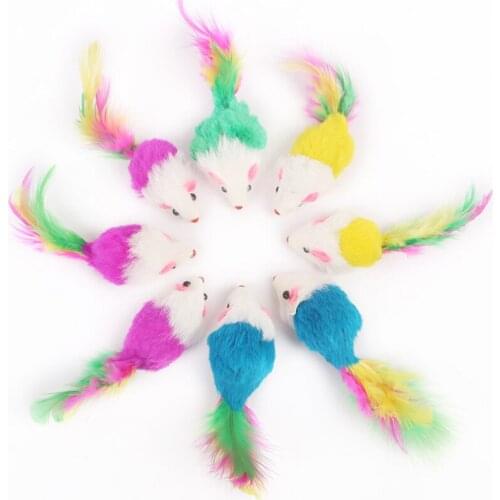Soft Fleece False Mouse Cat Toys Cute Colorful Feather Funny Playing Training Toys For Cats Kitten Interactive Pet Supplies