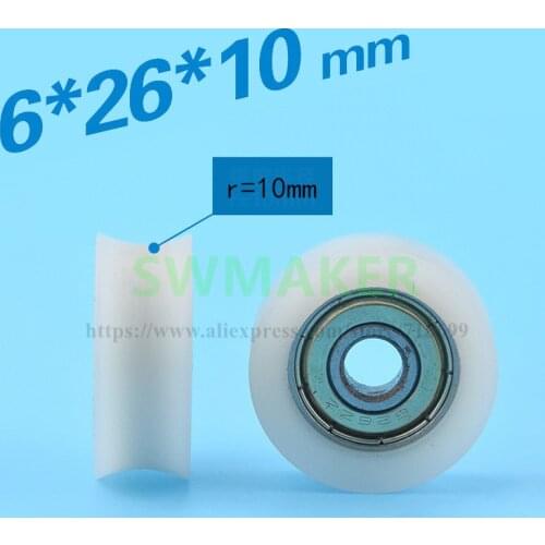 6*26*10 nylon plastic bearing, pulley, roller, r=10mm, suitable for 20mm diameter track tube