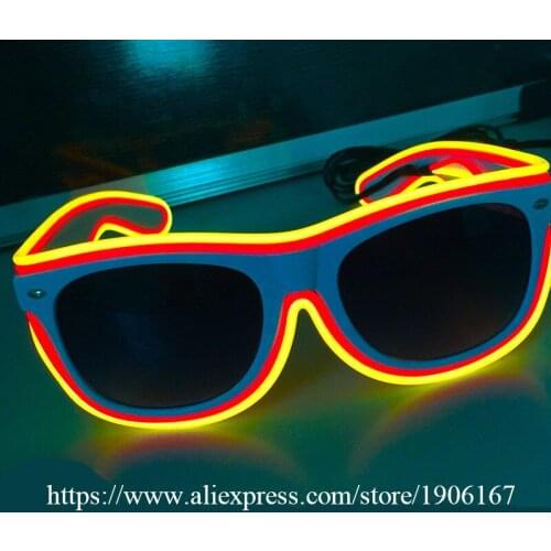 New Design Colorful El Wire Glasses Fashion Neon Luminous Party Glowing Sunlasses Lighting Toys Light up Stage Dance Wear