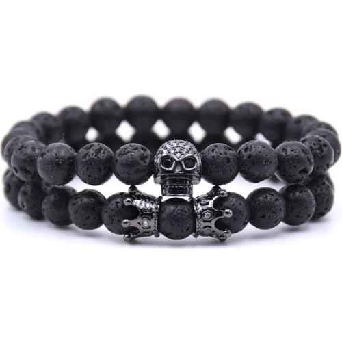 New Luxury Skull Bracelet Femme 8MM Natural Stone Bead Bracelet Women Men’s Jewelry Pulseras Mujer bracciali uomo