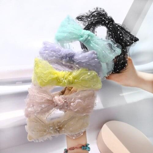 2020 Vintage Dot Mesh Bow Hair Band Women Headbands Bezel Hoop Hair Clips Girls Hair Accessories Hairband opaska do wlosow