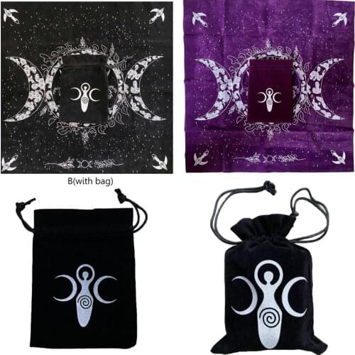 Altar Tarots Cloth Triple Goddess Moon Phases Astrology Tarots Card Divination Special Tablecloth Velvet 19"×19" with Tarots Bag