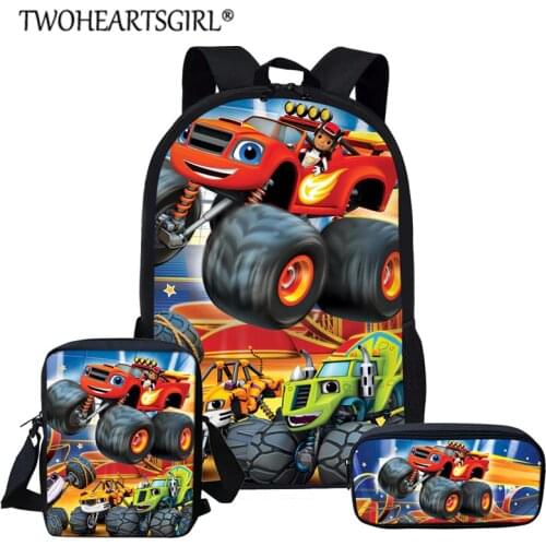 Twoheartsgirl Blaze and the Monster Machines Schoolbags Children Boys Girls Book Bags Set Truck Motorcade Print School Bags