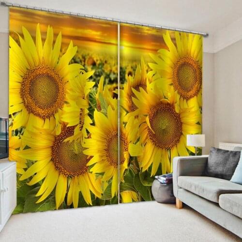 Morden gold sunflower curtains 2 Panel/Set 3D Window Curtains Wolf Printing Drapes for Bedroom