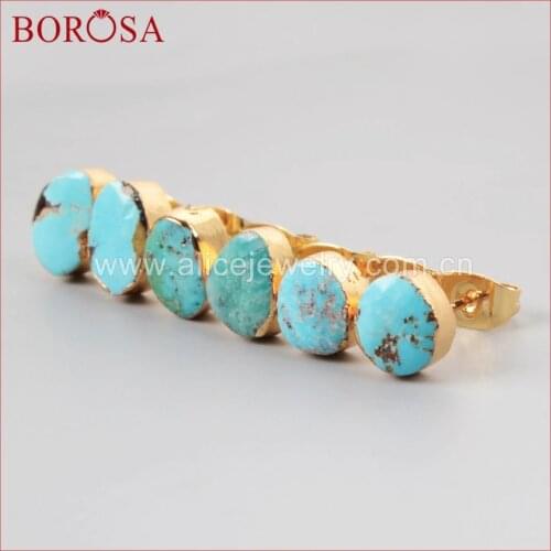 BOROSA 5Pairs Fashion Gild Freedom Natural Turquoises Stud Earring Beautiful Natural Gems Earrings for Women G1017