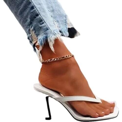 Womens Heel Flip Flops Black High Heels White Sandals Women Mules Slippers Ladies Summer Shoes 36-42 Calzado Mujer new