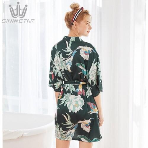 Women Summer Robe Set kimono Half Sleeve Female Satin Nightdress Bathrobe Lady 2020 Silk Wedding Bride Nightgow