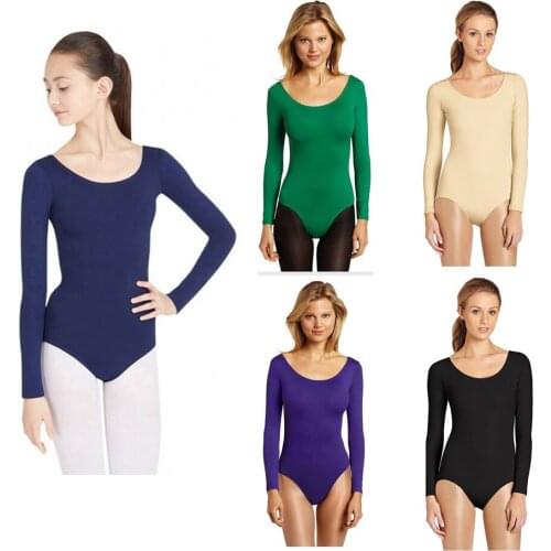 Women Ballet Gymnastics Leotard Long Sleeve Black Leotard for Toddler Spandex Lycra Scoop Neck Dance adult Leotards