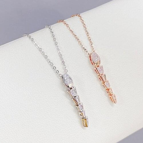 BOTU 2021 Fresh Summer Rectangular Snake Bone Pendant Necklace Womens Rose Gold Diamond Necklace Jewelry for Women