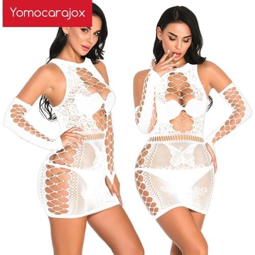 Women Sexy Lingerie Lace Erotic Babydoll Mesh Hollow Fishnet Big Size Stockings Backless Teddy Porn Dresses Sex Lenceria Costume