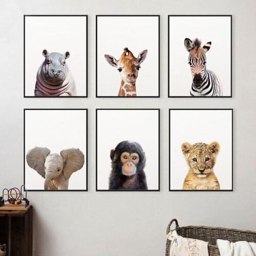 Giraffe Lion Elephant Canvas Child Poster Nursery Wall Art Picture Print Grassland Animal Painting Nordic Kid Baby Bedroom Decor