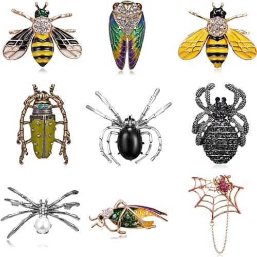 Animal Insects Brooches Copper Gun Black Color Simulated Pearl Spider Brooch Women Kids Coat Suit Clothes Accessories