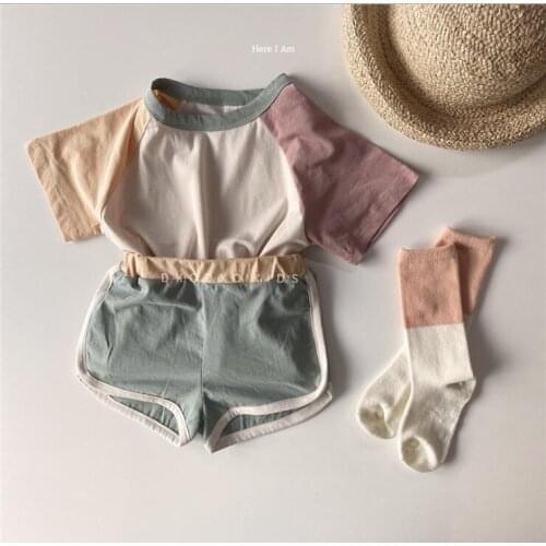 2020 Korea style baby boys girls 2 pcs set t-shrt+shorts fashion summer girls suit 0-3 years HV761