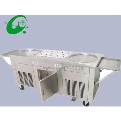 45cm double pan fried ice cream roll machine 2800W 2 Round Pan Fried Ice Cream Roll Machine With 10 Cooling Storage Barrel