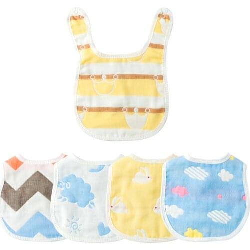 5pcs Muslin Bibs for Infant Boys Girls Pure Cotton Machine Washable Cloths Adjustable Snaps Double Side Design Gentle for Baby