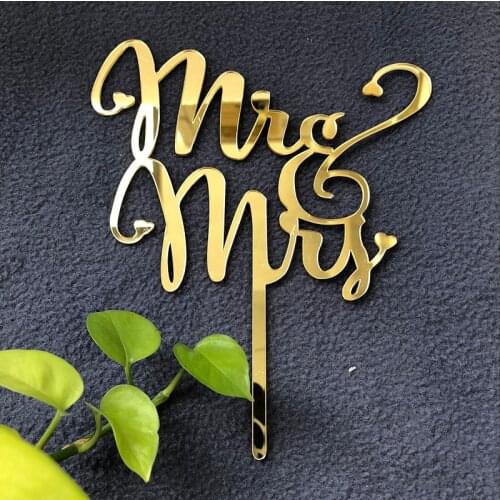Mr & Mrs Acrylic Gold Mirror Wedding Cake Topper