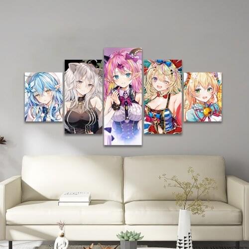 Anime Hololive Shishiro Lamy 5 Piece Poster Pictures Home Decoration Paintings Canvas HD Prints Wall Art Modular Living Room