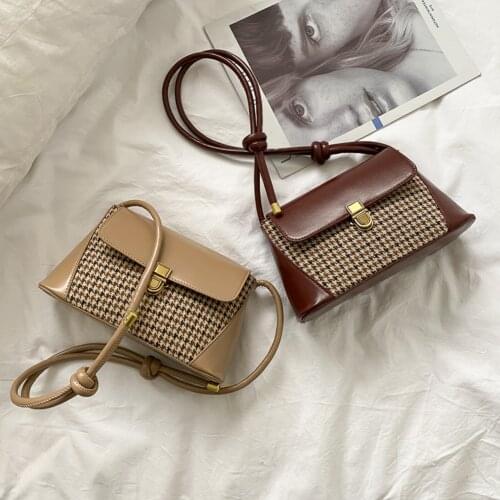 Color Splicing Houndstooth Pattern Shoulder Bags PU Women Designer Messenger Handbags Elegant Ladies Casual Crossbody Pouch 2021