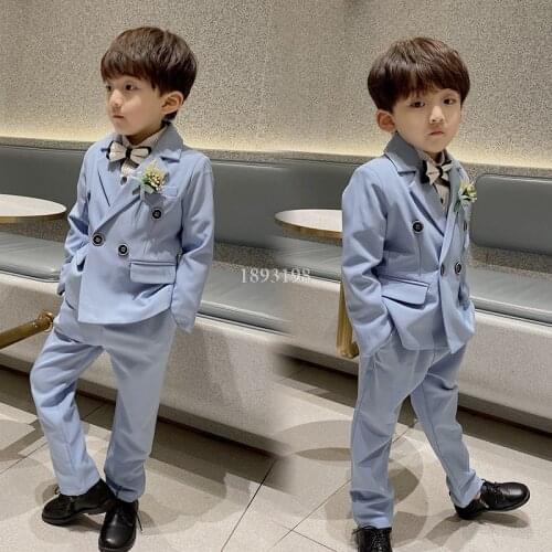Children Double Breasted Suit Sets Handsome Boys Piano Performance Wedding Dress Costume Kids Blazer Pants Clothing Sets