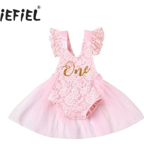 Toddler Girls Baby Jumpsuits Tulle Dresses Baby 1 Year Birthday Christening Lace Girls Tulle Dress Kids Infant Party Outfits