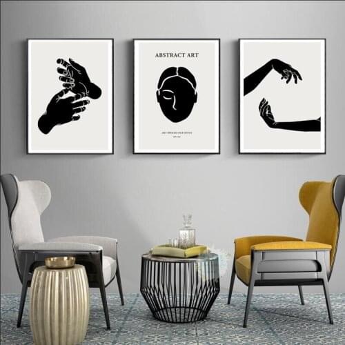 Home Decor Nordic Canvas Art Painting Wall Art Prints Black and White Abstract Art Hand Head Minimalist Posters for Living Room