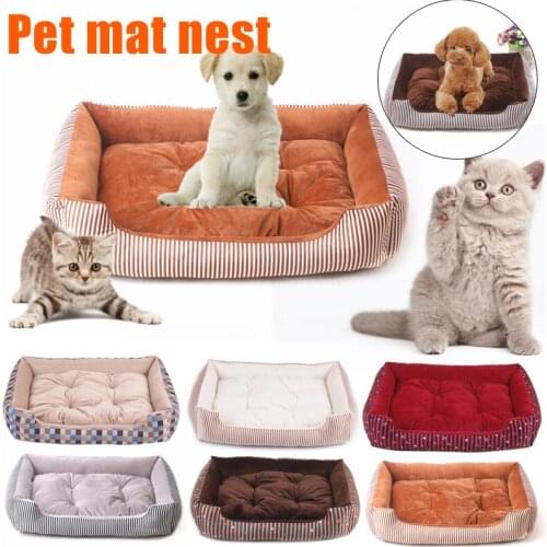 Pet House Dog Cat Stripe Bed with Mat Warm Kennel Cushion Easy to Clean B88