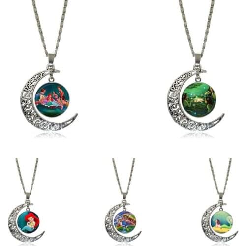 EJ Glaze Mermaid Kissing Baby For Men Women Party Gift Fashion Vintage Necklaces & Pendants Necklace With Crescent Moon Glass