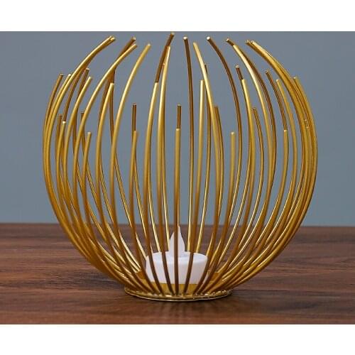 European Modern Black Gold Hand Painted Metal Wire Around Home Tabletop Iron Tea Light Candle Holder Metal Desk Center Pieces