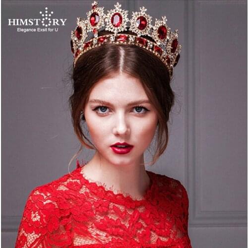 Himstory Luxurious Exaggerated Big Round Tiaras Crown Rhinestone Wedding Bridal Crystal Tiara Queen Crown Head Jewelry 8 color